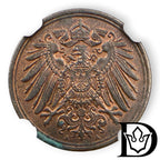 1913 A Germany (German Empire) 1 Pfennig Copper Coin NGC Uncirculated