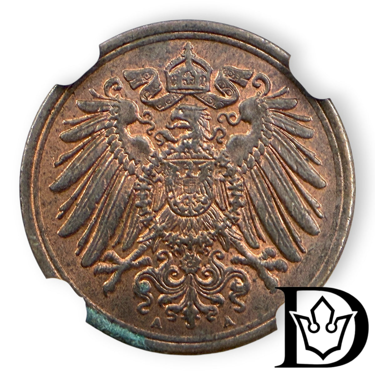 1913 A Germany (German Empire) 1 Pfennig Copper Coin NGC Uncirculated