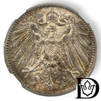 1914 E Germany (German Empire) 1 Mark Silver Coin NGC MS 64