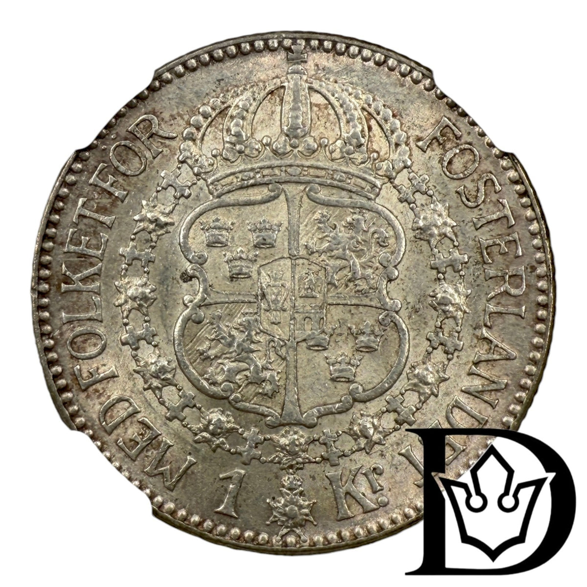 1916 Sweden 1 Krone Silver Coin NGC AU 58