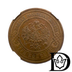 1913 SPB Russia 3 Kopecks Copper Coin NGC MS 63