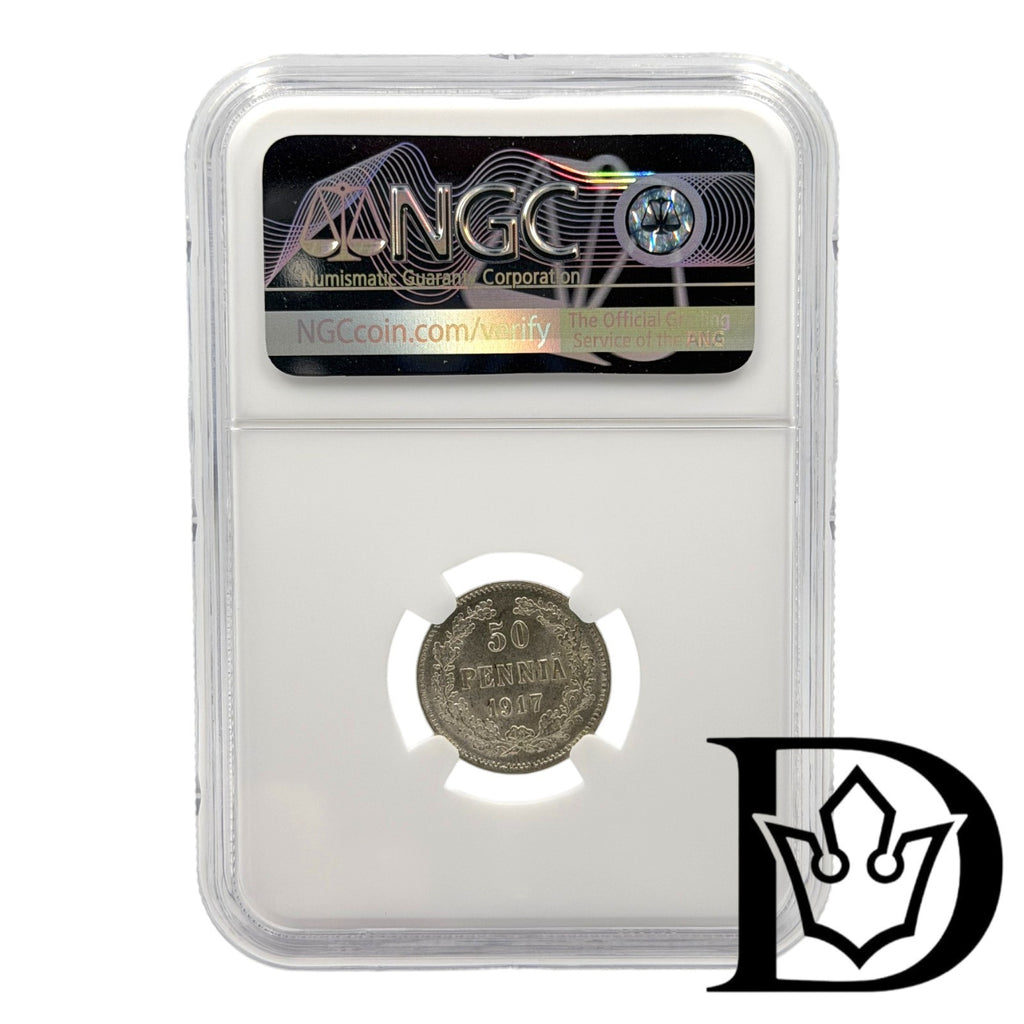 1917 S Finland 50 Penniä Silver Coin NGC MS 65