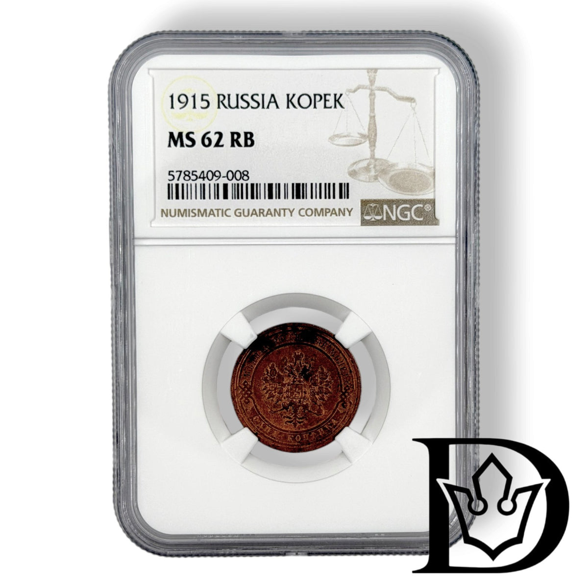 1915 1 Kopek in NGC MS 62 RB holder, certificate label