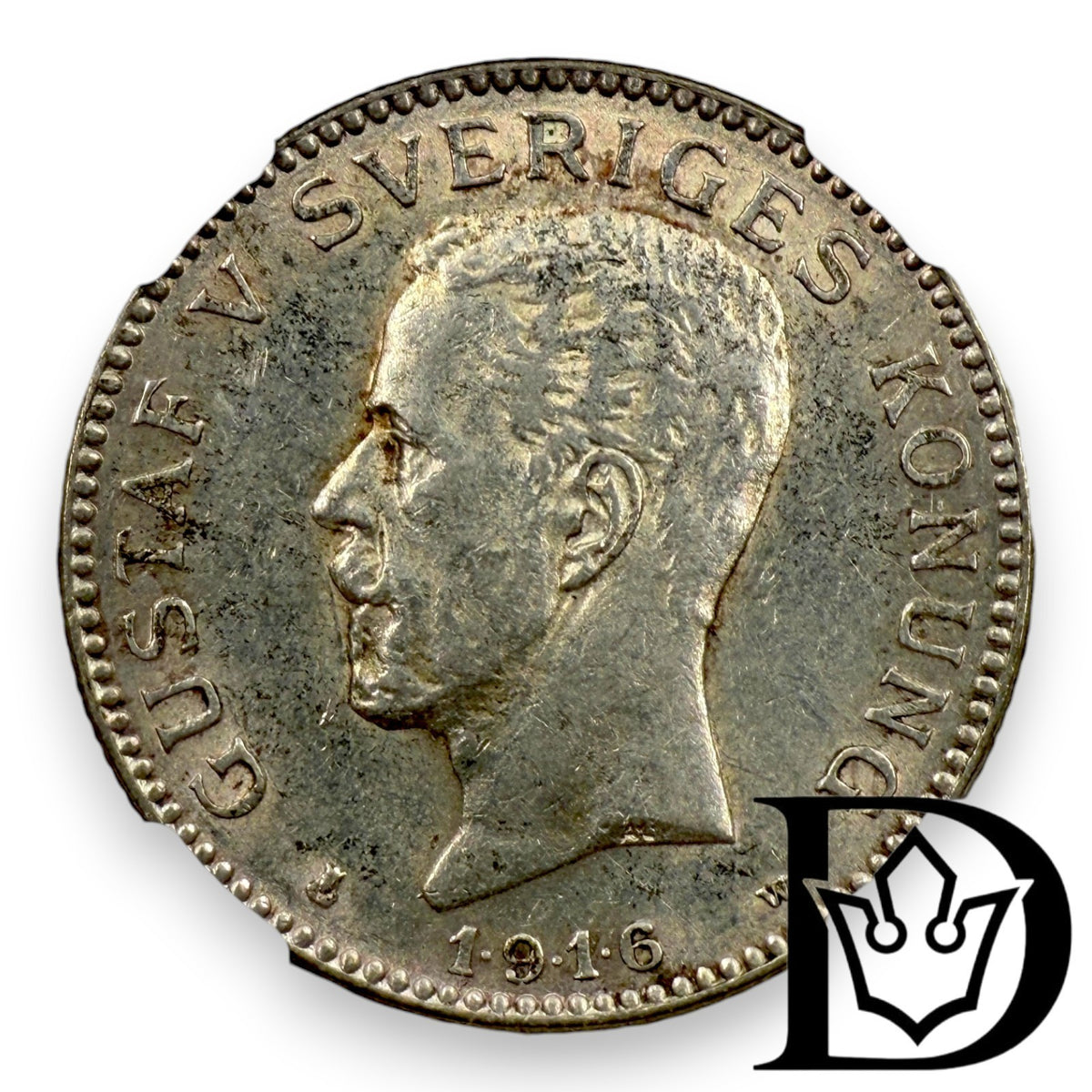 1916 Sweden 1 Krone Silver Coin NGC AU 58