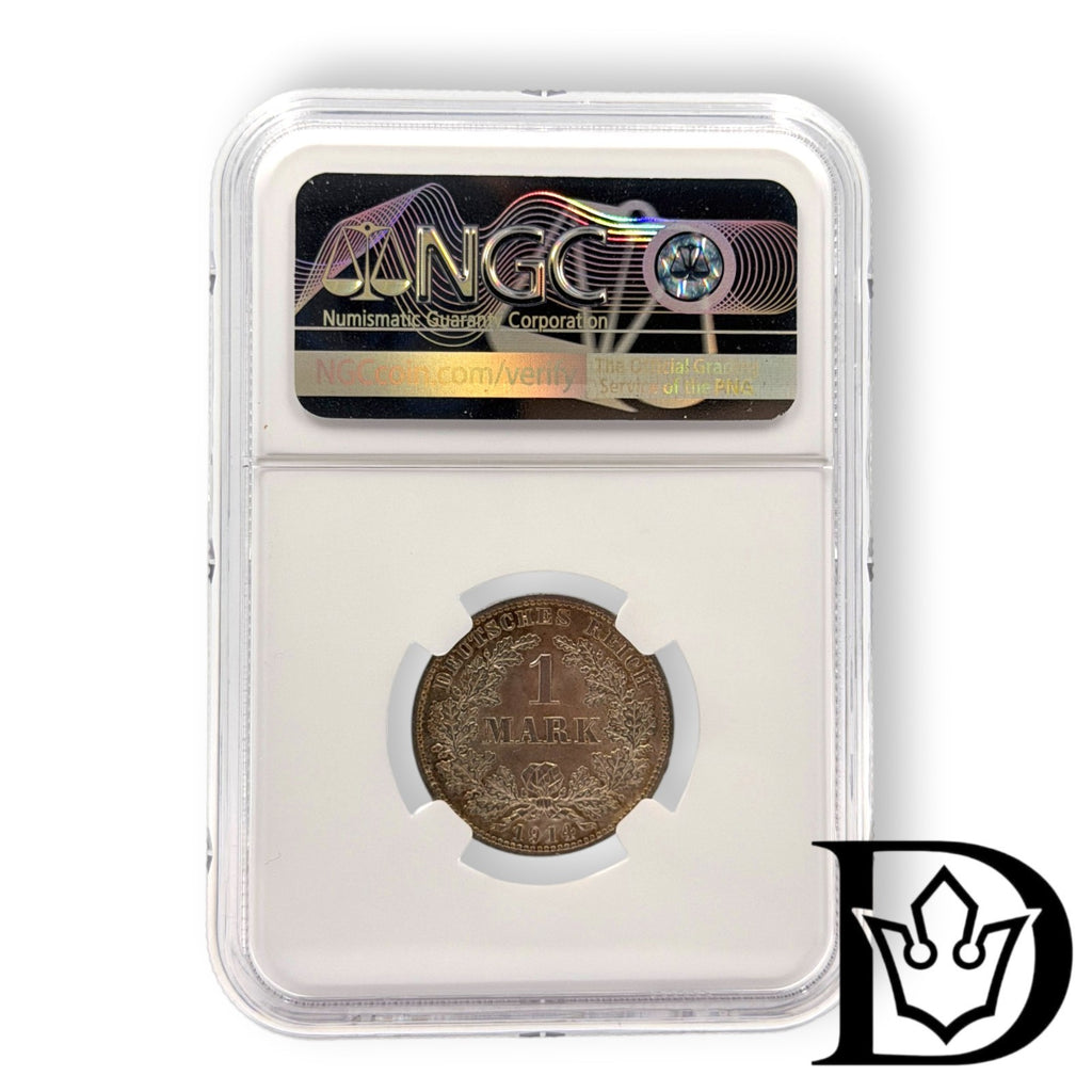 1914 E Germany (German Empire) 1 Mark Silver Coin NGC MS 64