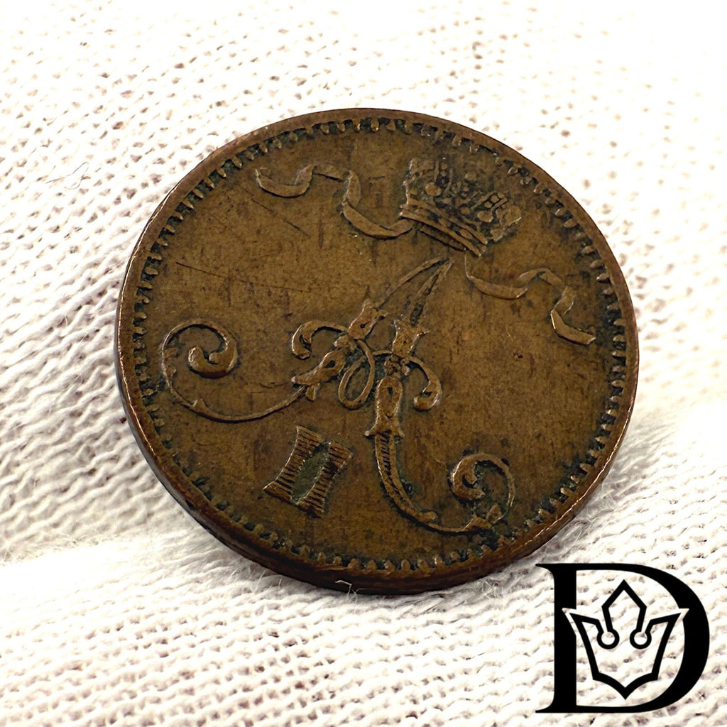 1875 Finland 1 Penni Copper Coin Alexander II