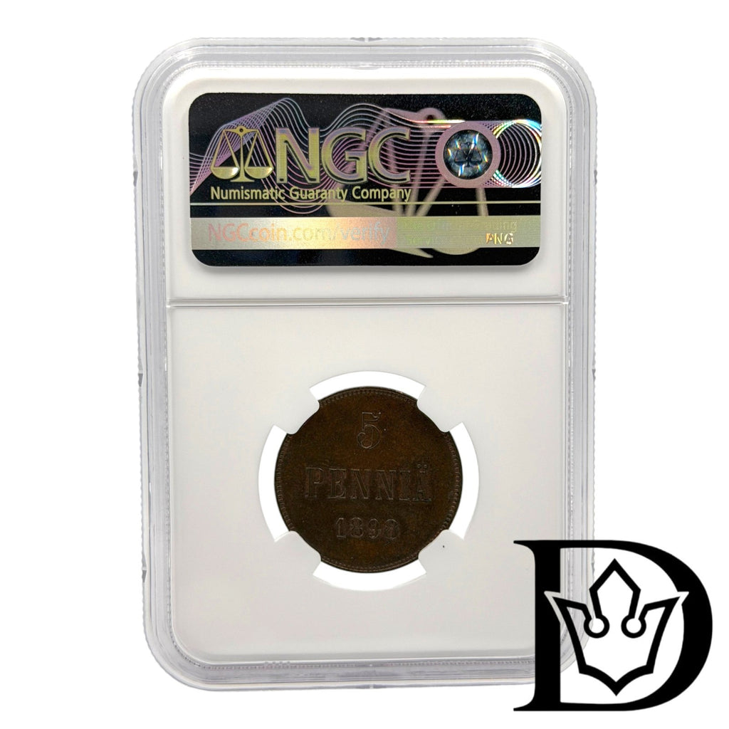 1898 Finland 5 Penniä Copper Coin NGC MS 62