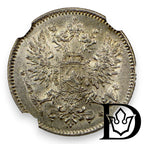 1917 S Finland 50 Penniä Silver Coin NGC MS 65