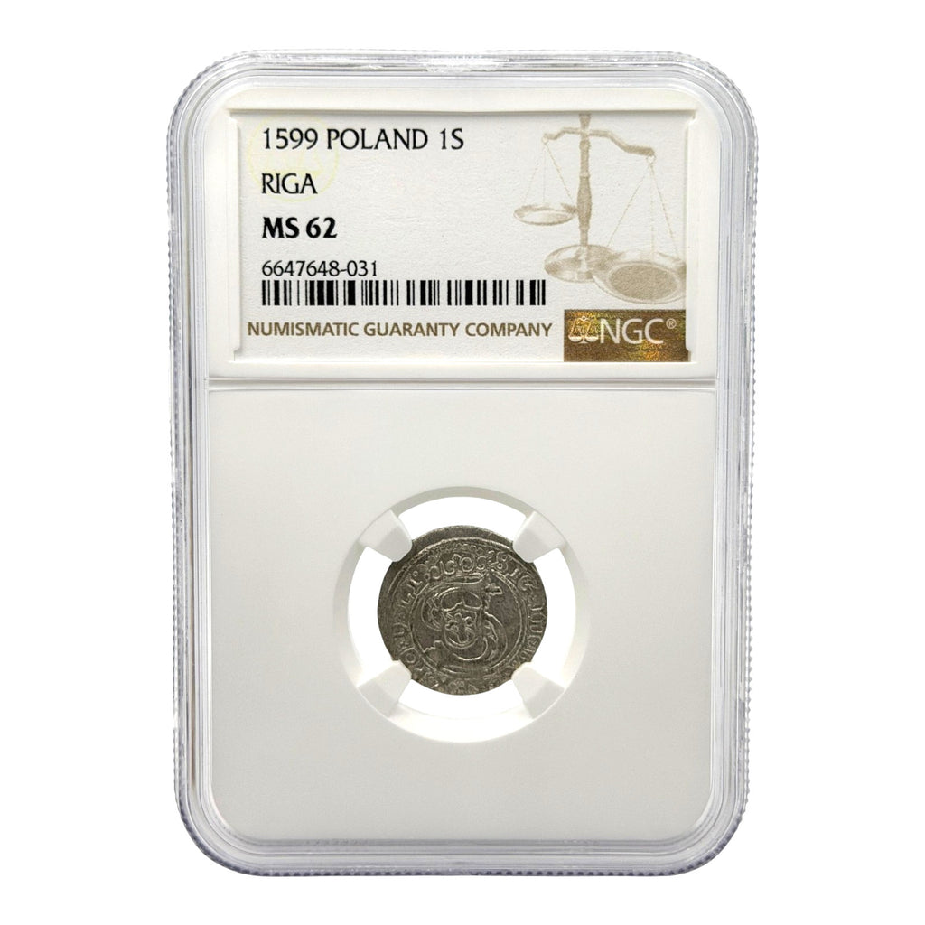 1599 Riga (Poland) 1 Solidus Billon Coin NGC MS 62