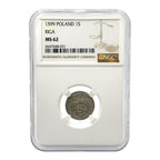 1599 Riga (Poland) 1 Solidus Billon Coin NGC MS 62