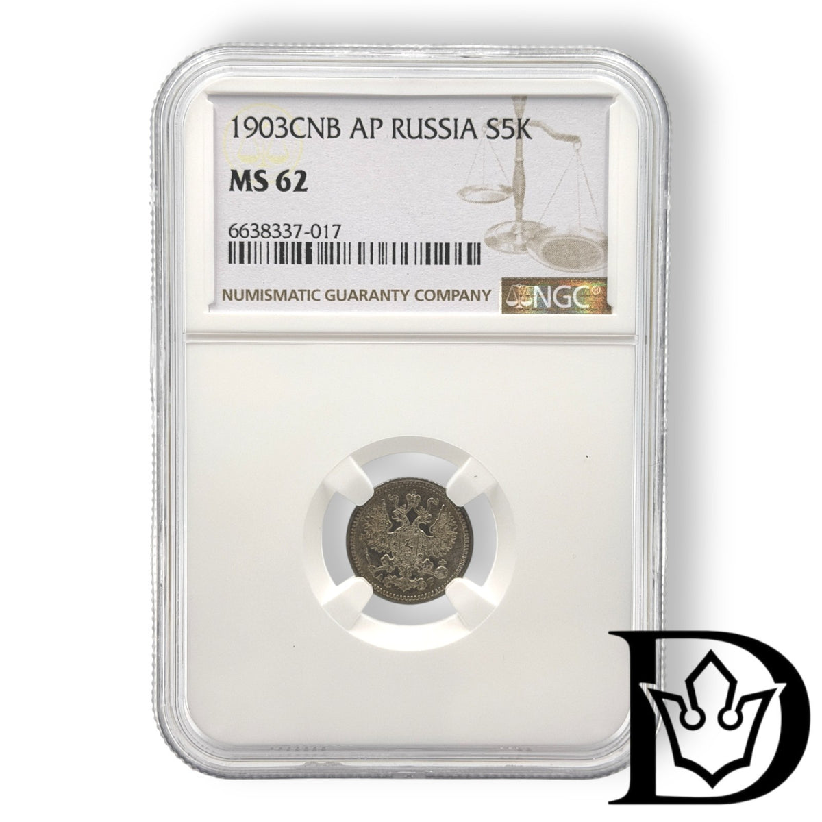 1903 Russia 5 Kopecks Silver Coin NGC MS 62