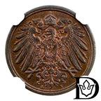 1911 A Germany (German Empire) 1 Pfennig Copper Coin NGC MS 63