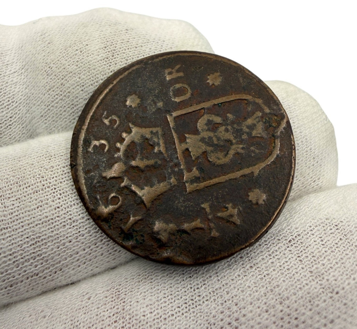 1635 Sweden 1/4 Öre Copper Coin Queen Christina