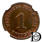 1911 A Germany (German Empire) 1 Pfennig Copper Coin NGC MS 63