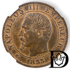1855 A France 5 Centimes Bronze Coin NGC MS 62
