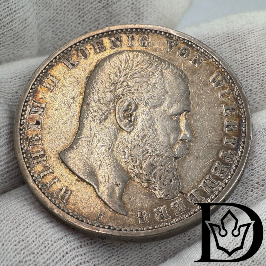 1904 F Württemberg (Germany) 5 Mark Silver Coin Wilhelm II
