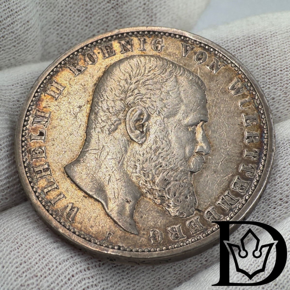 1904 F Württemberg (Germany) 5 Mark Silver Coin Wilhelm II