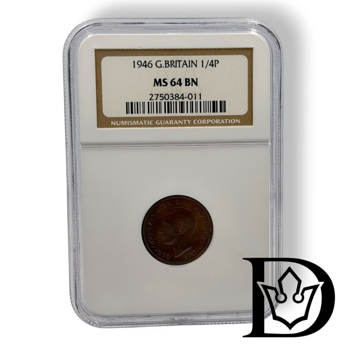 1946 Great Britain 1/4 Penny George VI Coin NGC MS 64 BN