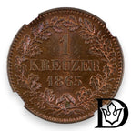 1 Kreuzer 1865 Baden NGC MS 66 BN Top - Pop! ONLY ONE !