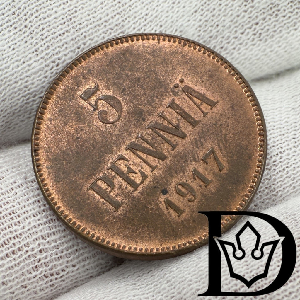 1917 Finland 5 Penniä Copper Coin Nicholas II