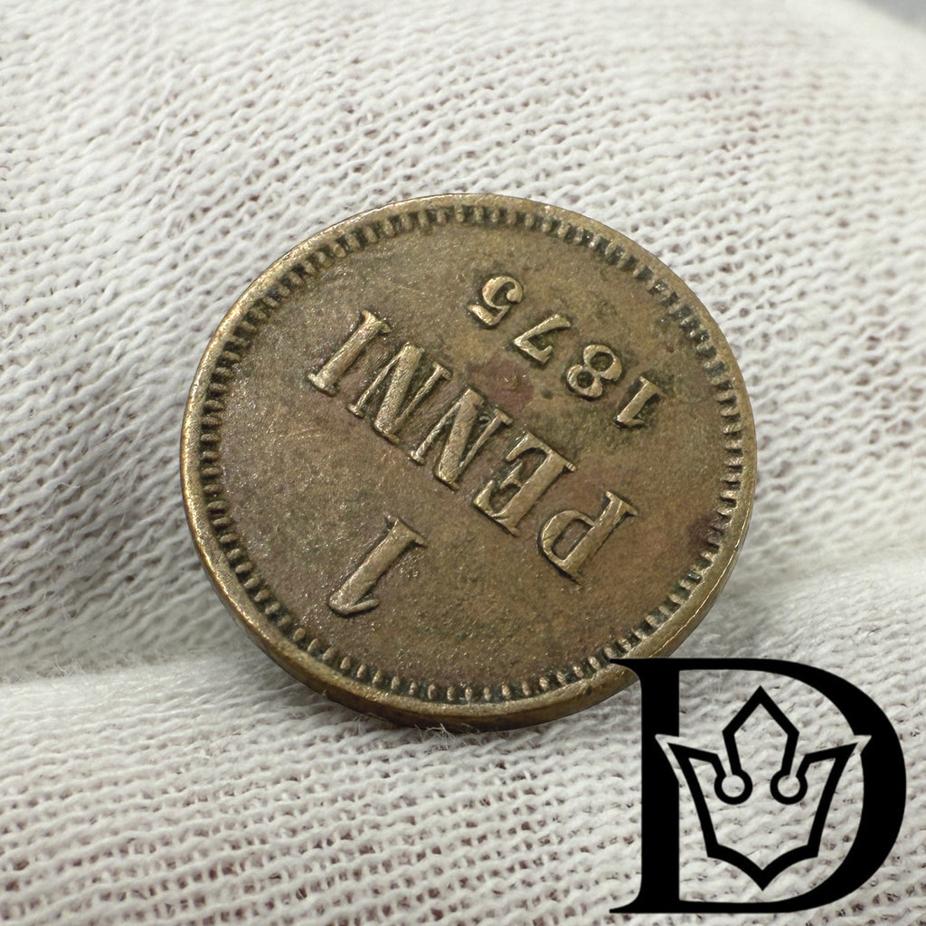 1875 Finland 1 Penni Copper Coin Alexander II