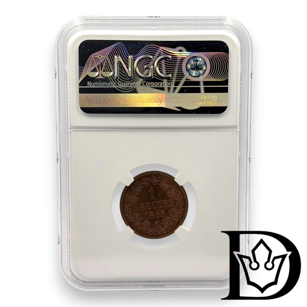 1 Kreuzer 1865 Baden NGC MS 66 BN Top - Pop! ONLY ONE !