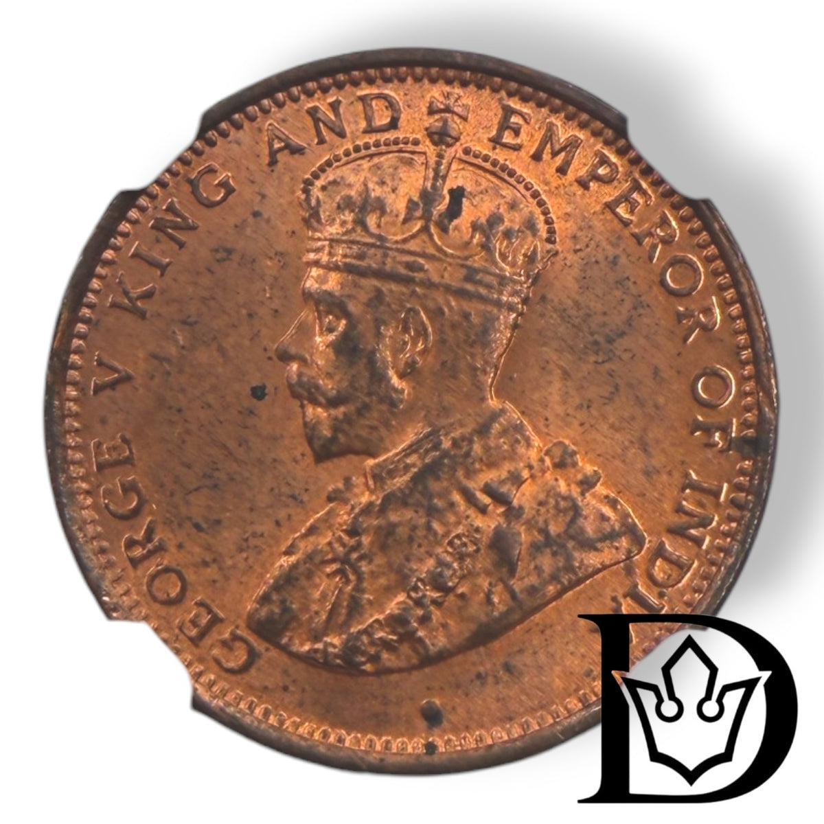 1926 Ceylon 1/2 Cent George V Bronze Coin NGC MS 63 RB